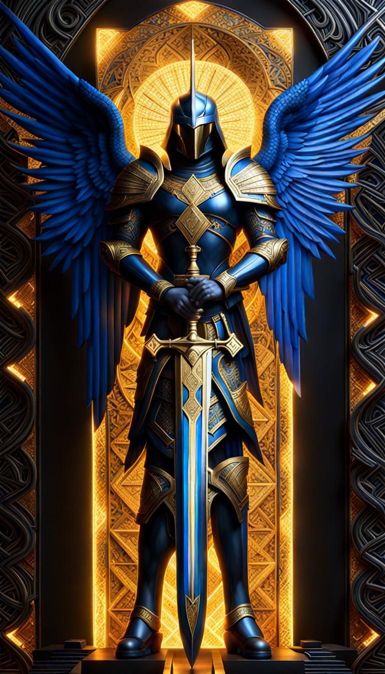 Archangel Michael with Golden Sword in Eldritch Setting