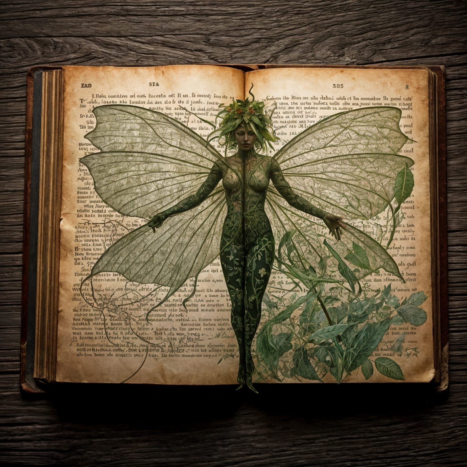 Ethereal Fae Spirit in Old Book: Surreal Concept Art