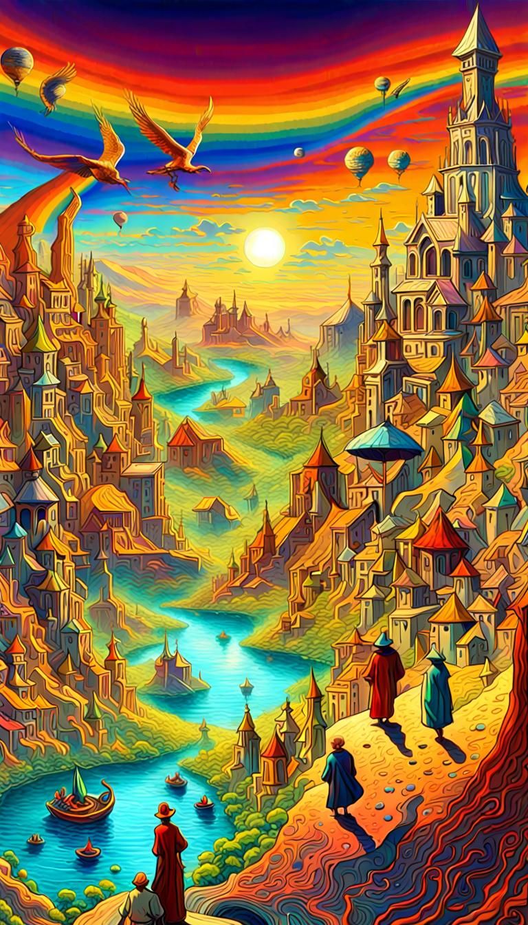 Surreal Prismatic Landscape in Expressionist Style