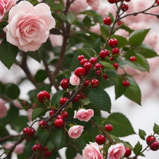 Cherries and Roses Blossom in Natural Light