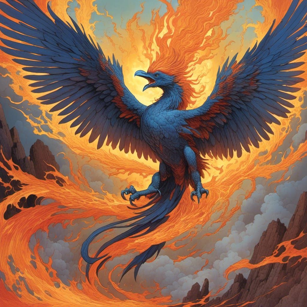 Fiery Phoenix Rising: A Majestic Digital Artwork