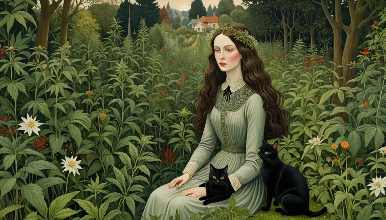 Woman's Cannabis Garden: Dreamlike Digital Art Collage