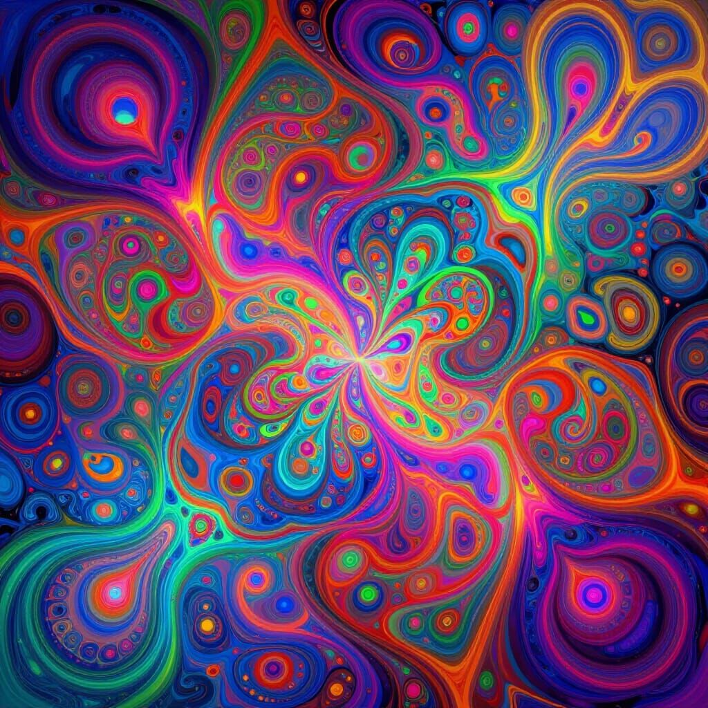 Psychedelic Abstract Composition with Swirling Neon Colors