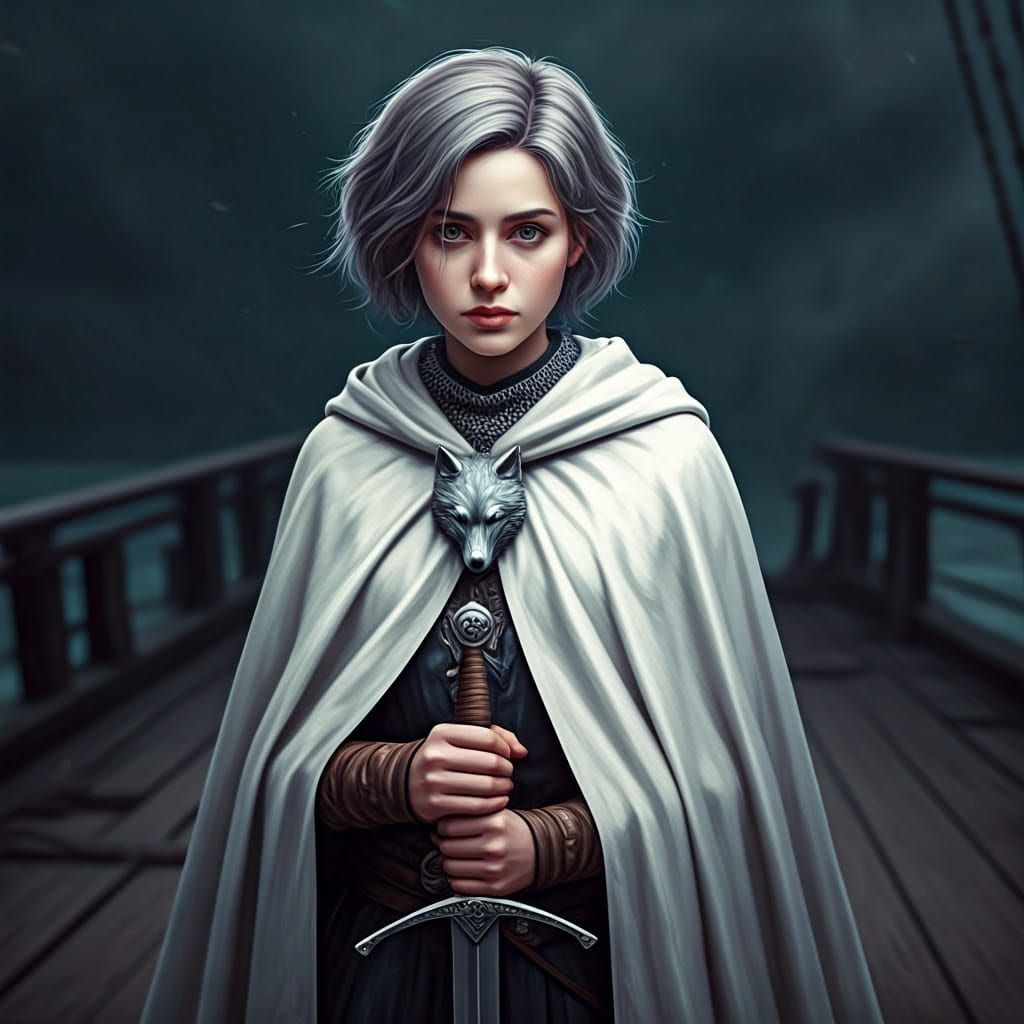 Medieval Fantasy Warrior Maiden on a Shipwreck