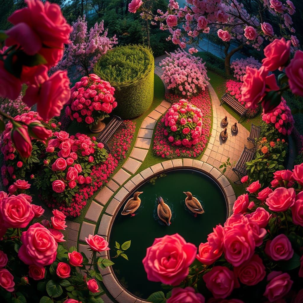 rose garden viewed from above