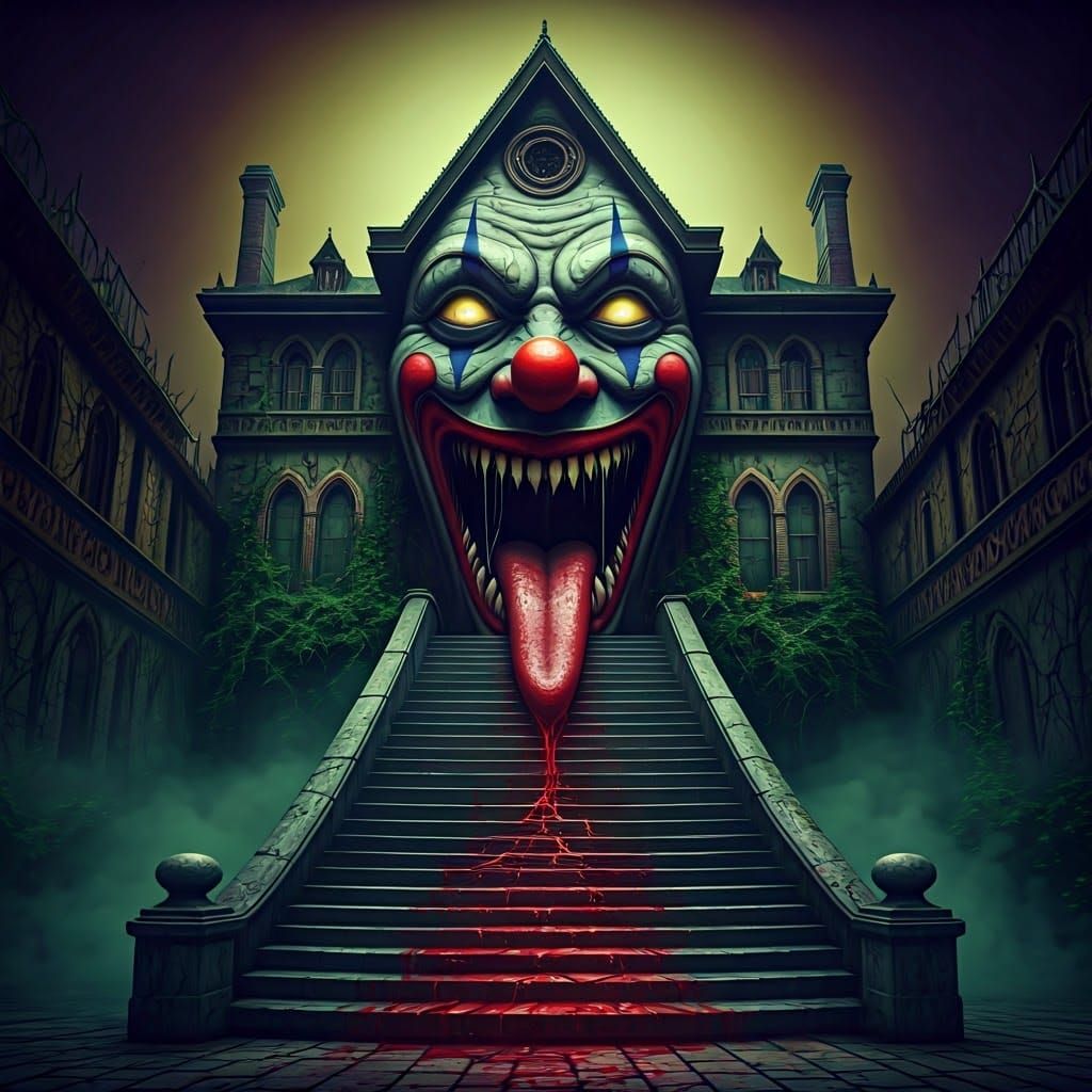 Grotesque Gothic Clown Mansion in Dark Fantasy Style