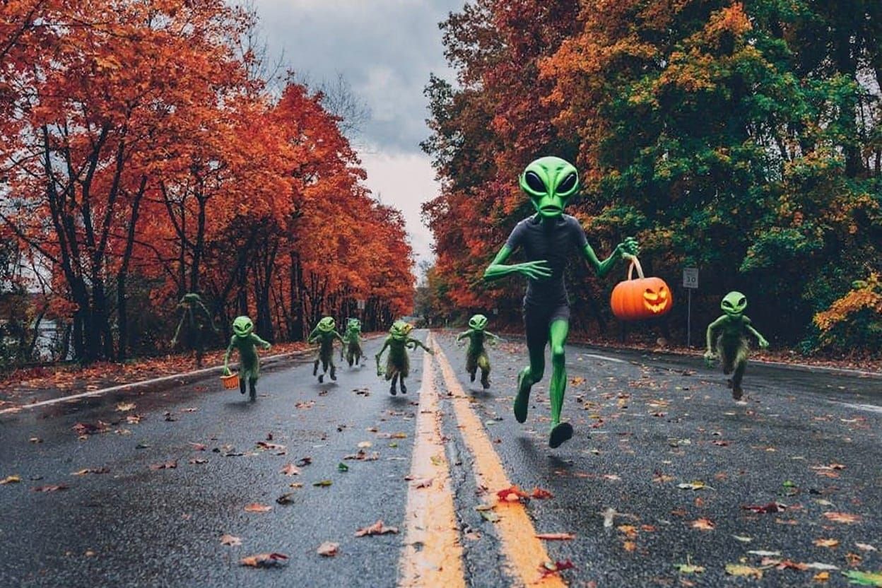 Alien Flees Marshians With Pumpkin Basket