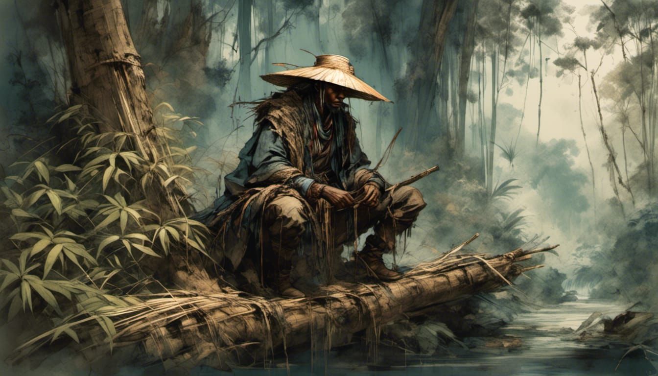 Japanese Warrior in Bamboo Forest: Digital Matte Painting