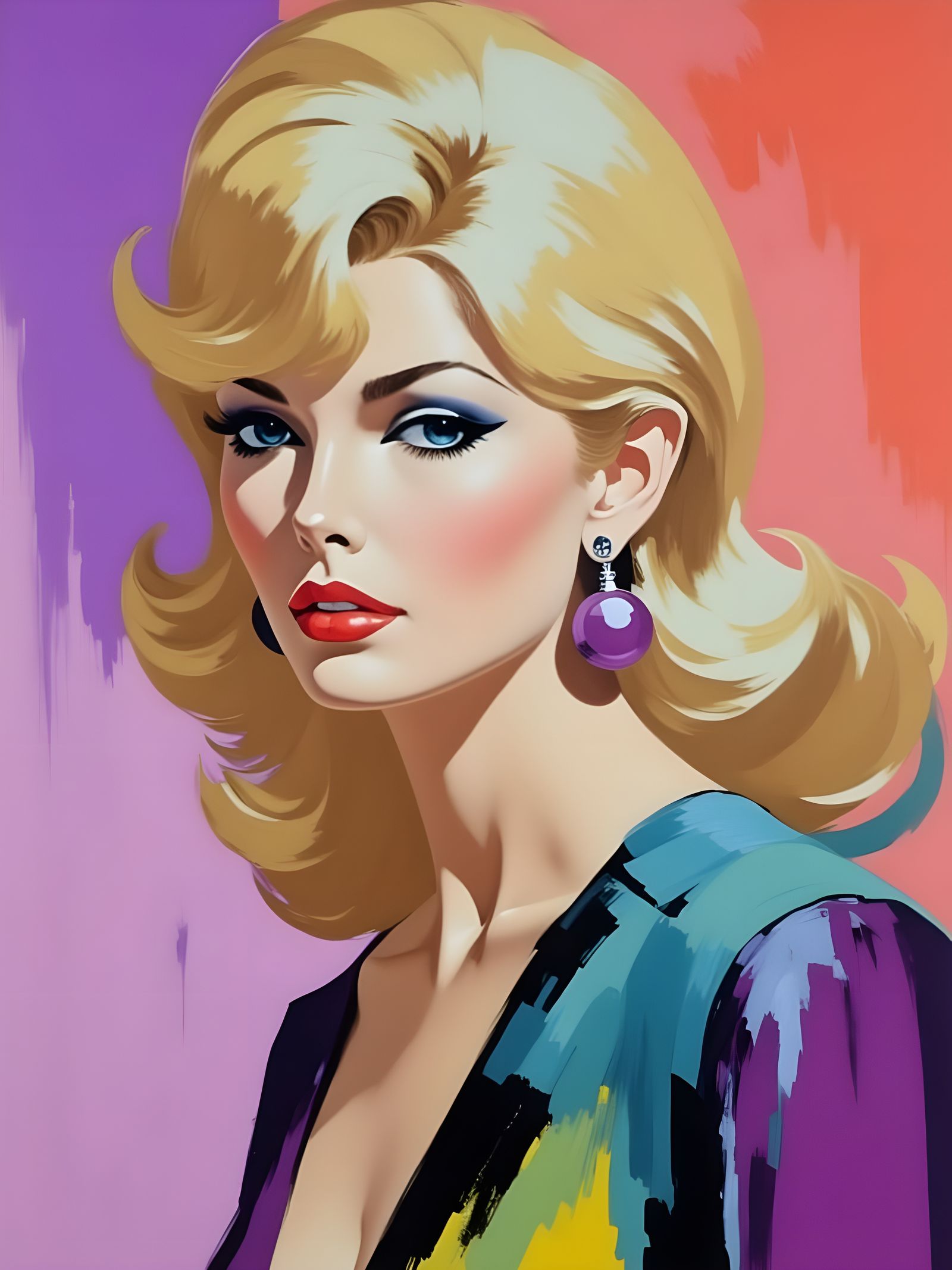 Glamorous Blonde Model in Abstract Painting Style