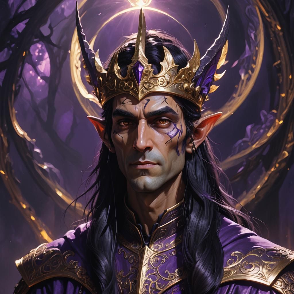 Digital fantasy concept art. Medium shot. Majestic shadow el...