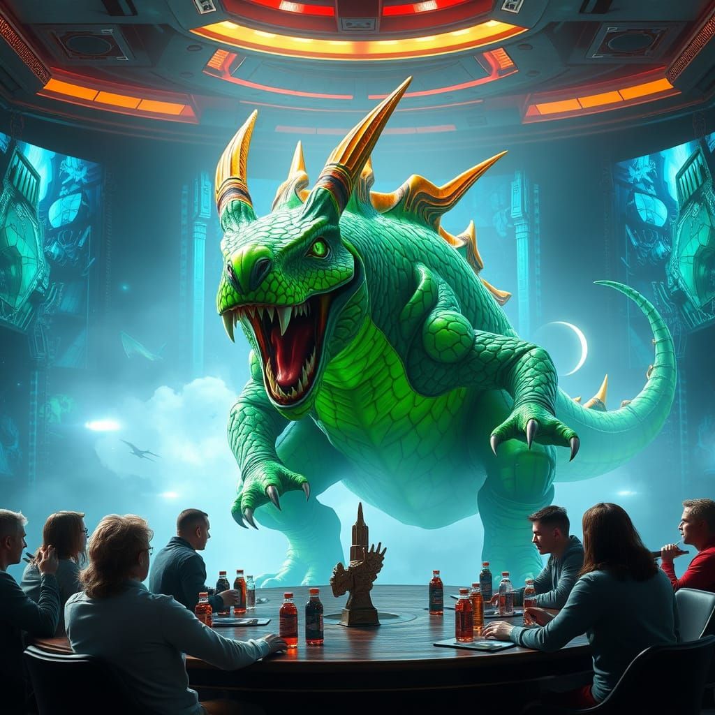 Tyrannomon Emerges: Digital Creature in Futuristic Realm