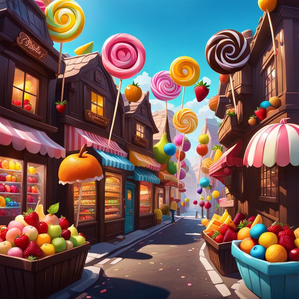 Hyperrealistic Candy and Fruit World: Splash Art