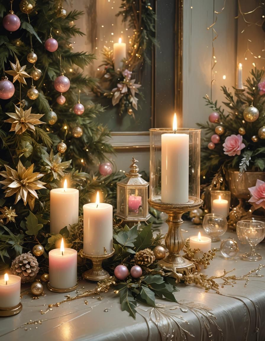 Glamorous Shabby Chic Christmas Scene in Warm Light