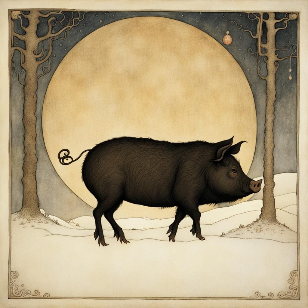 Year of the Pig in Fairytale Illustration Style