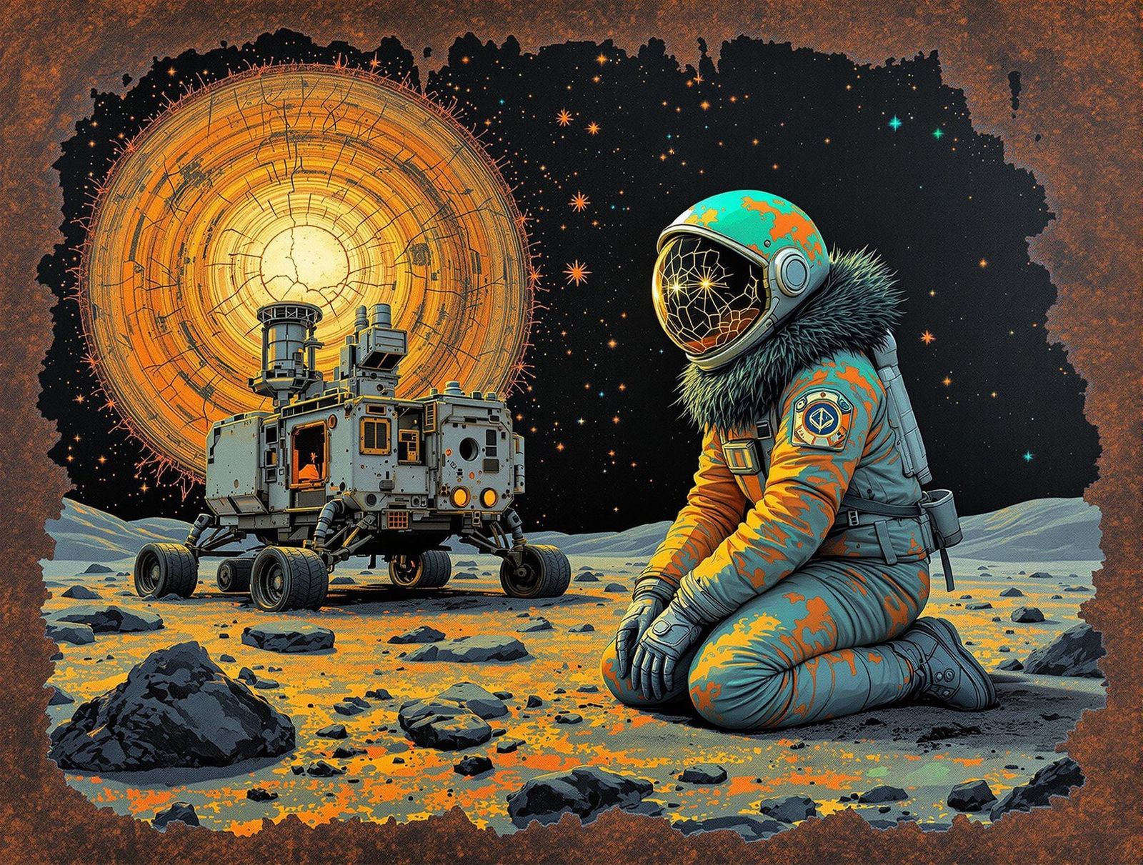 Derelict Lunar Rover Amidst Oxidized Reverie