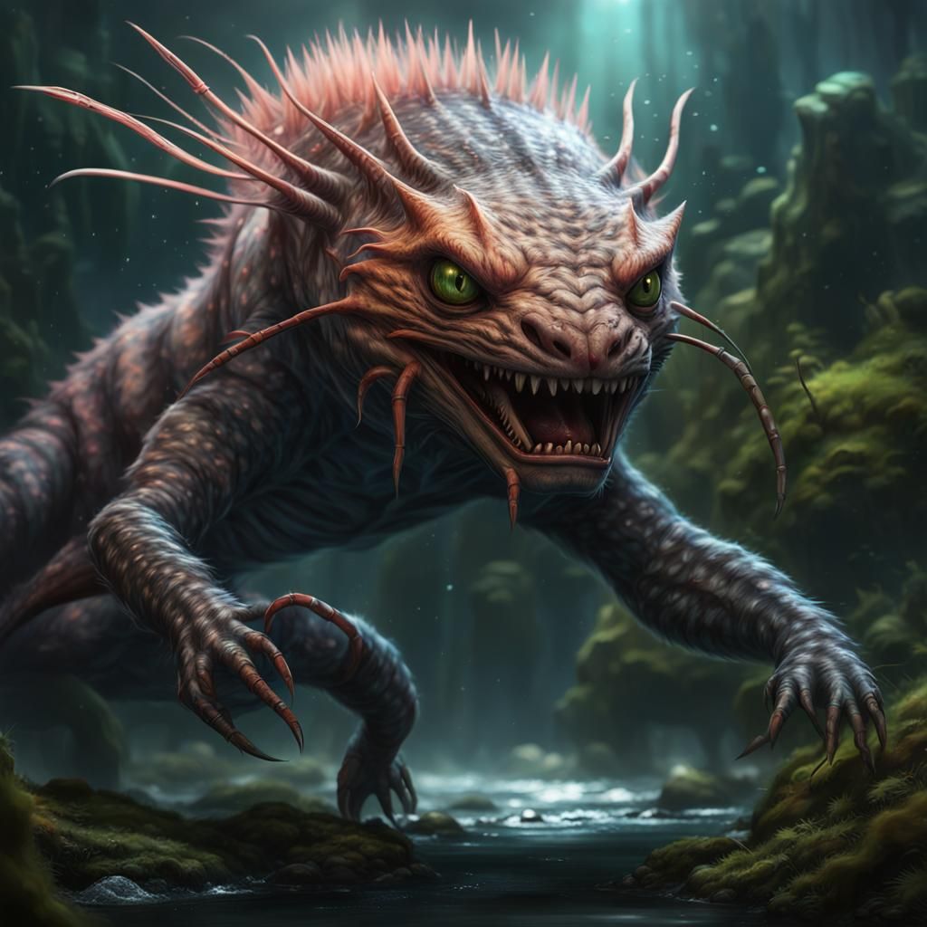 Fearsome Alien Creature with Tiger and Axolotl Features