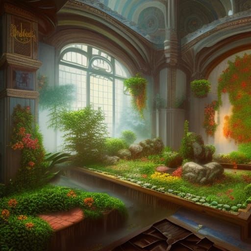 Fantastical Indoor Garden in Detailed Matte Painting