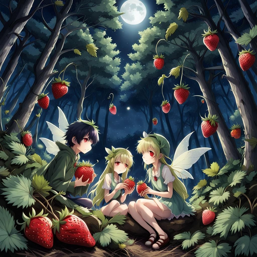 Strawberry Heart Fairies and Dragons in Anime Style