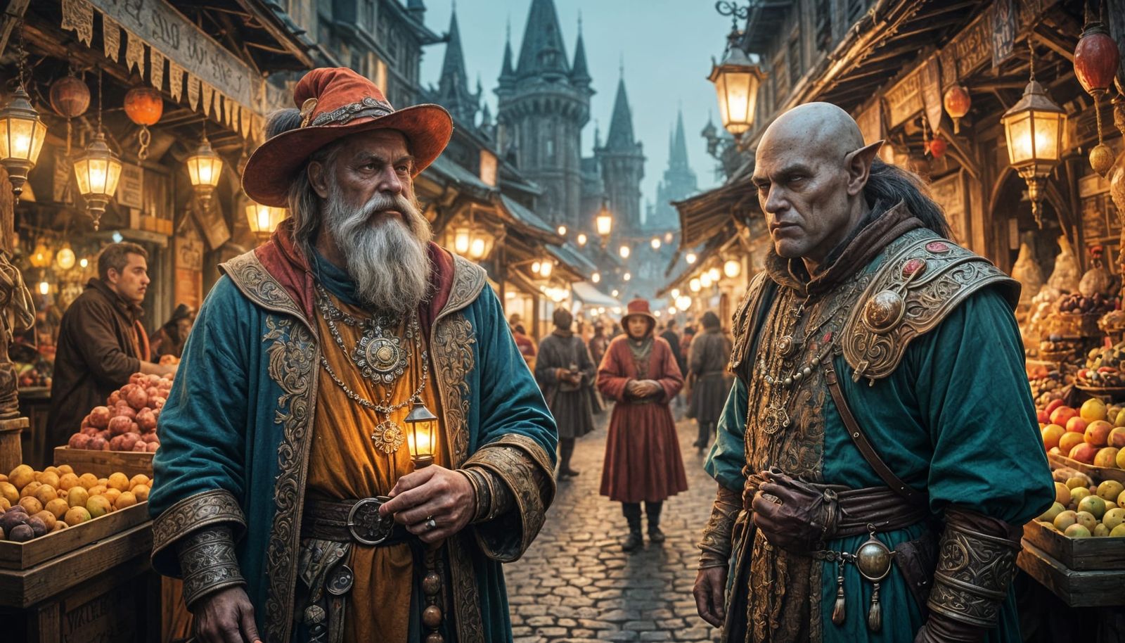 Medieval Night Market in Vibrant, Golden Light