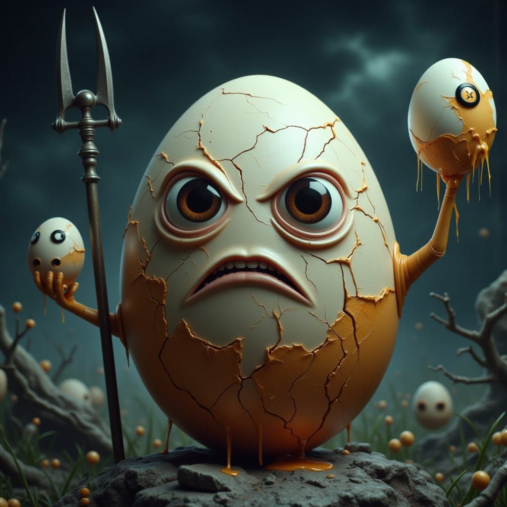 Vlad the Impaler Egg Character with Pike on Stormy Night