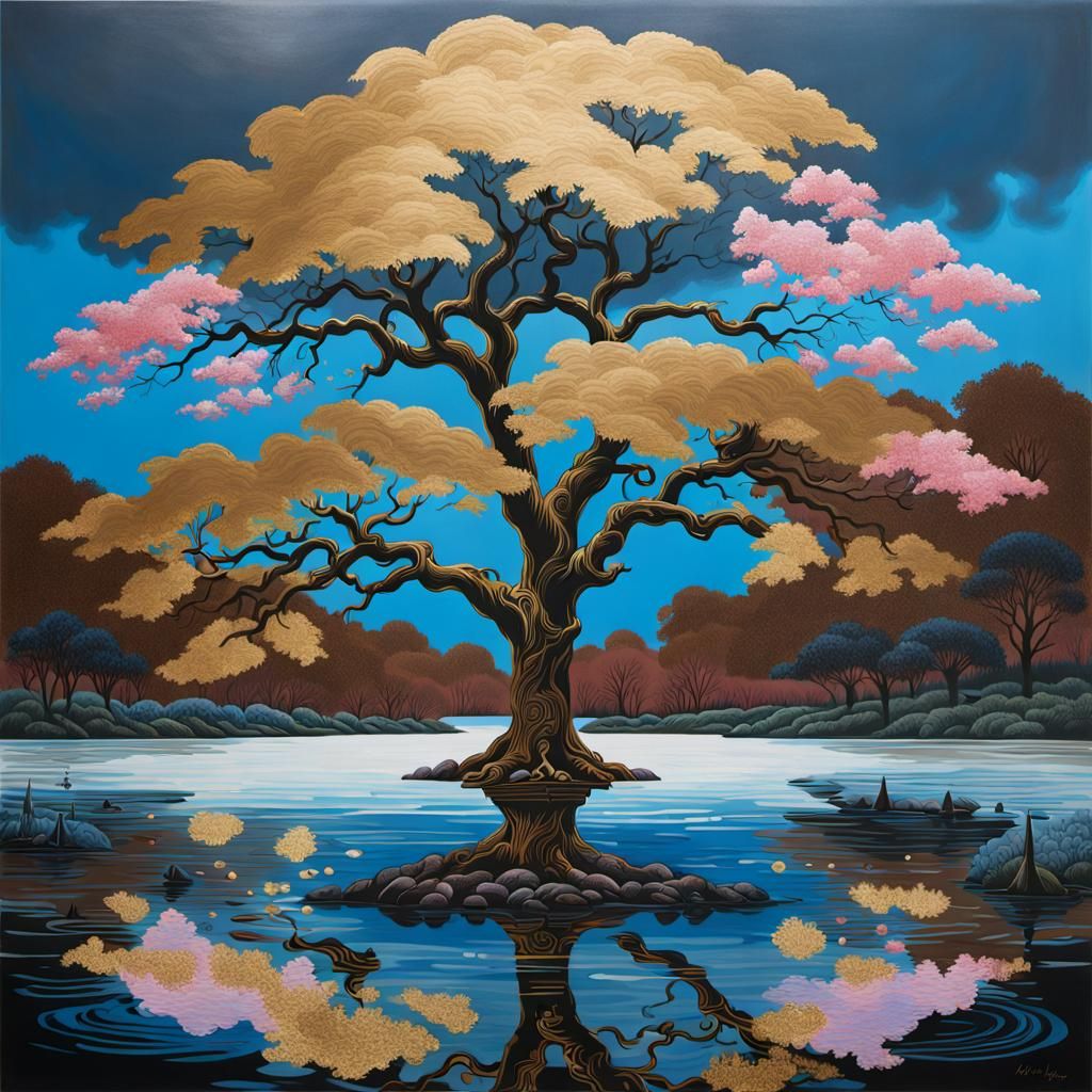 Tree by Water as Kehinde Wiley Painting