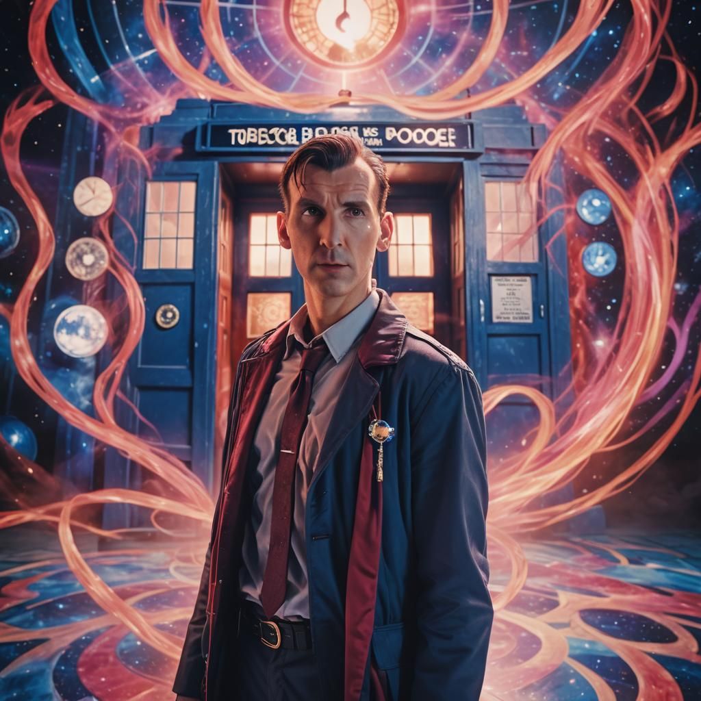 Ninth Doctor and Sailor Moon in Surreal Style