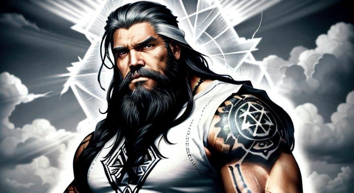 Hyperdetailed Charcoal Drawing of Muscular Man with Tattoo