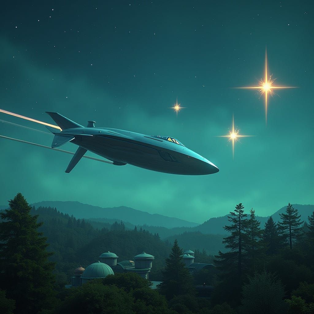 Retro-Futuristic Jetson Soars Through Starry Night Sky