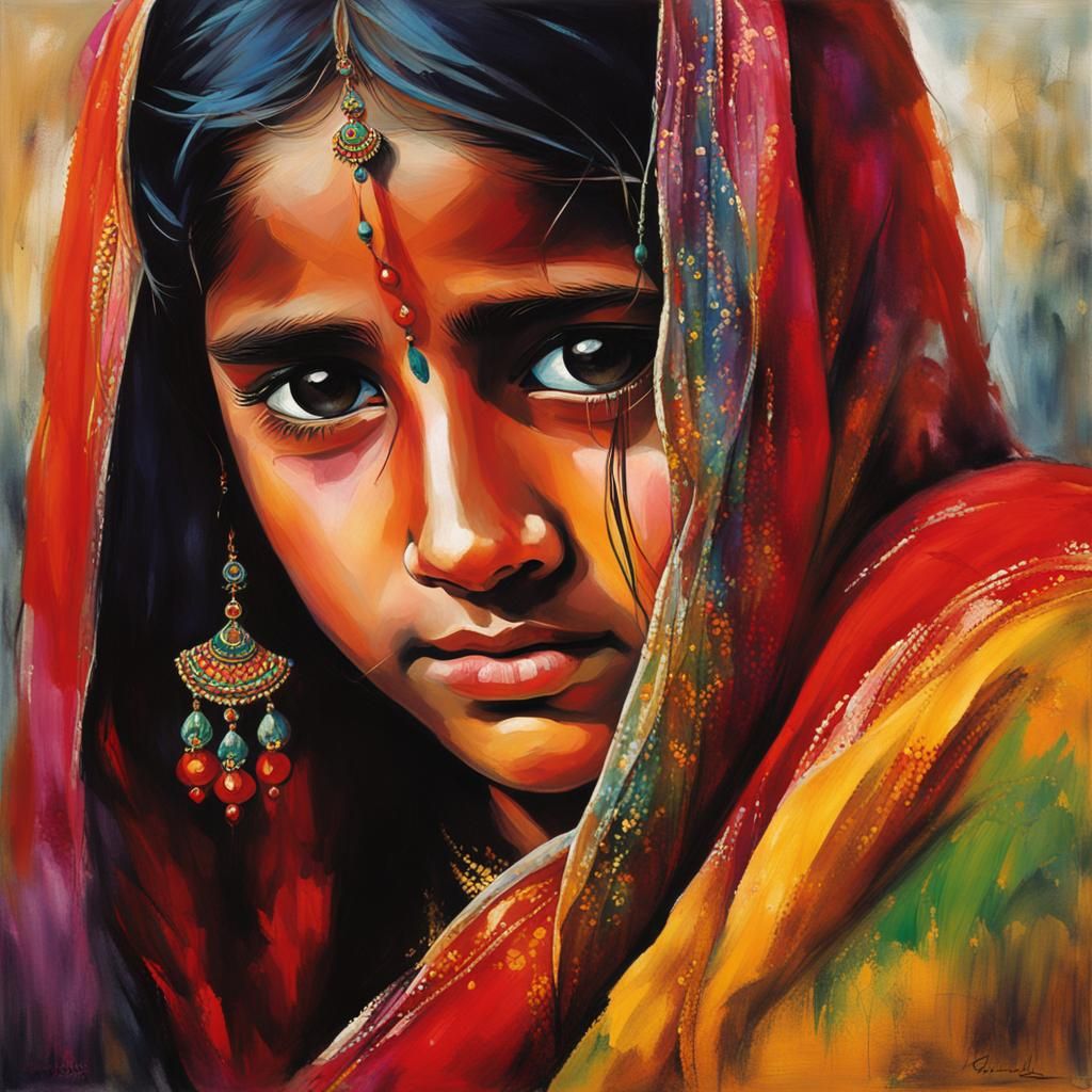 Sad Indian Girl Portrait Reflecting Human Emotion