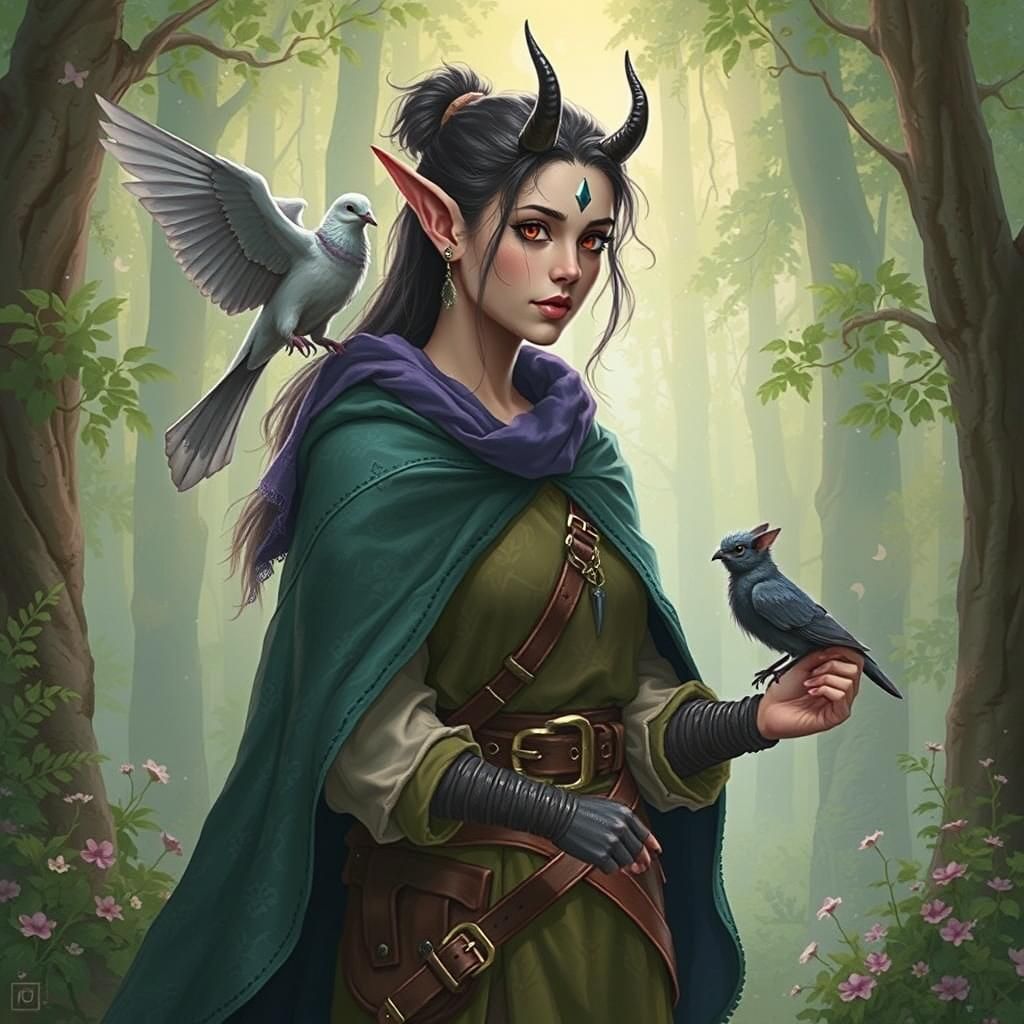Tiefling Ranger in Enchanted Forest, Gothic Style