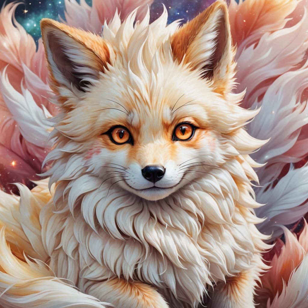 Cute Baby Ninetales Fox in Pastel Anime Style