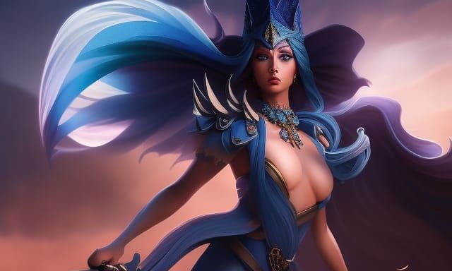 Blue Witch Ready to Fight in Fiery Wastelands