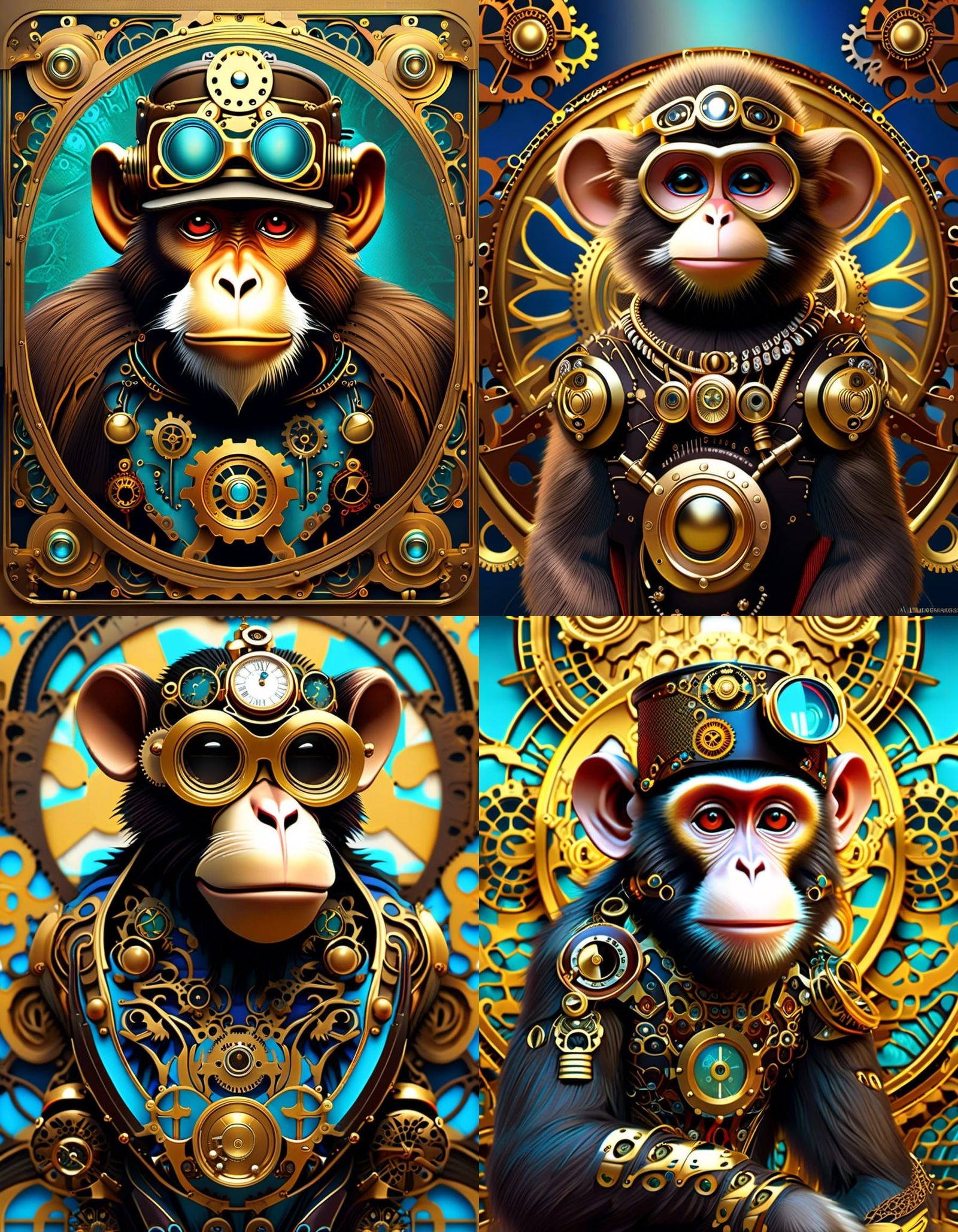 Steampunk Macaque in Brass Storybook Realism