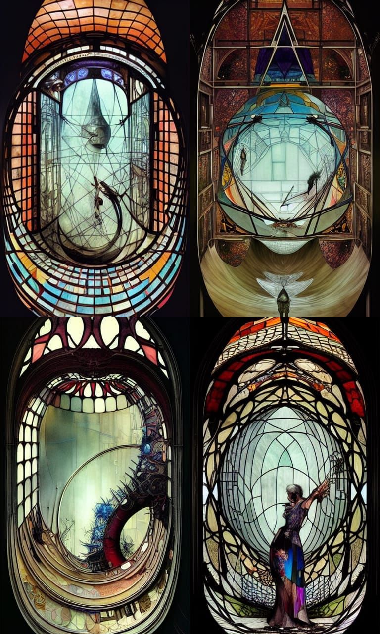 Elaborate Stained Glass Space Portal, Architectural Illustra...