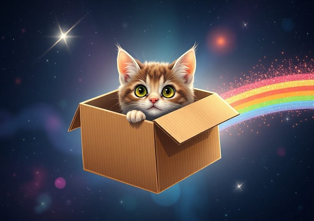 Cat in Space Box: Dreamlike Digital Art