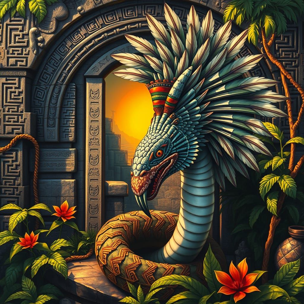 Kukulkan Serpent God Mesoamerican Temple Mural