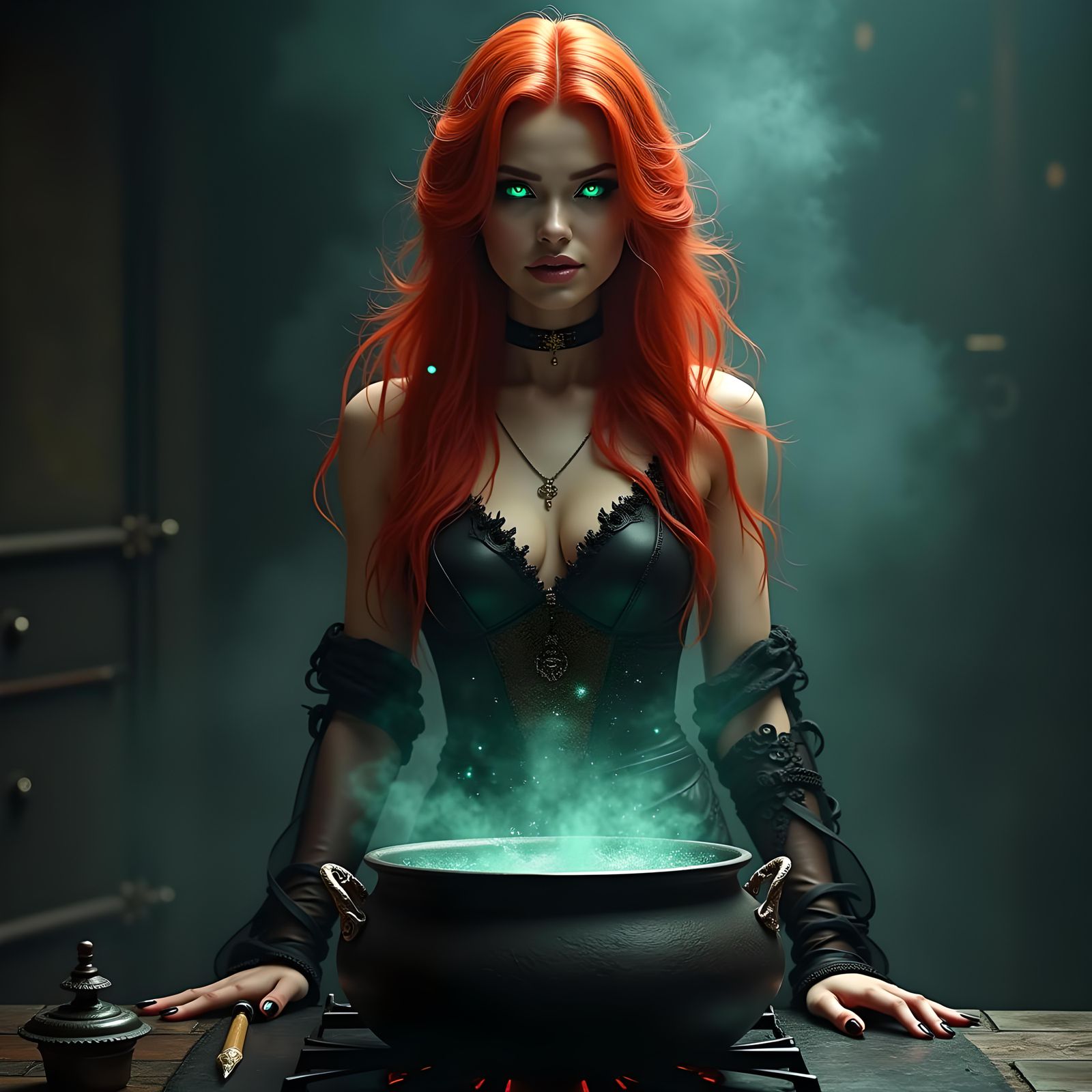 Gorgeous Witch with Cauldron, Dark Fantasy Concept Art