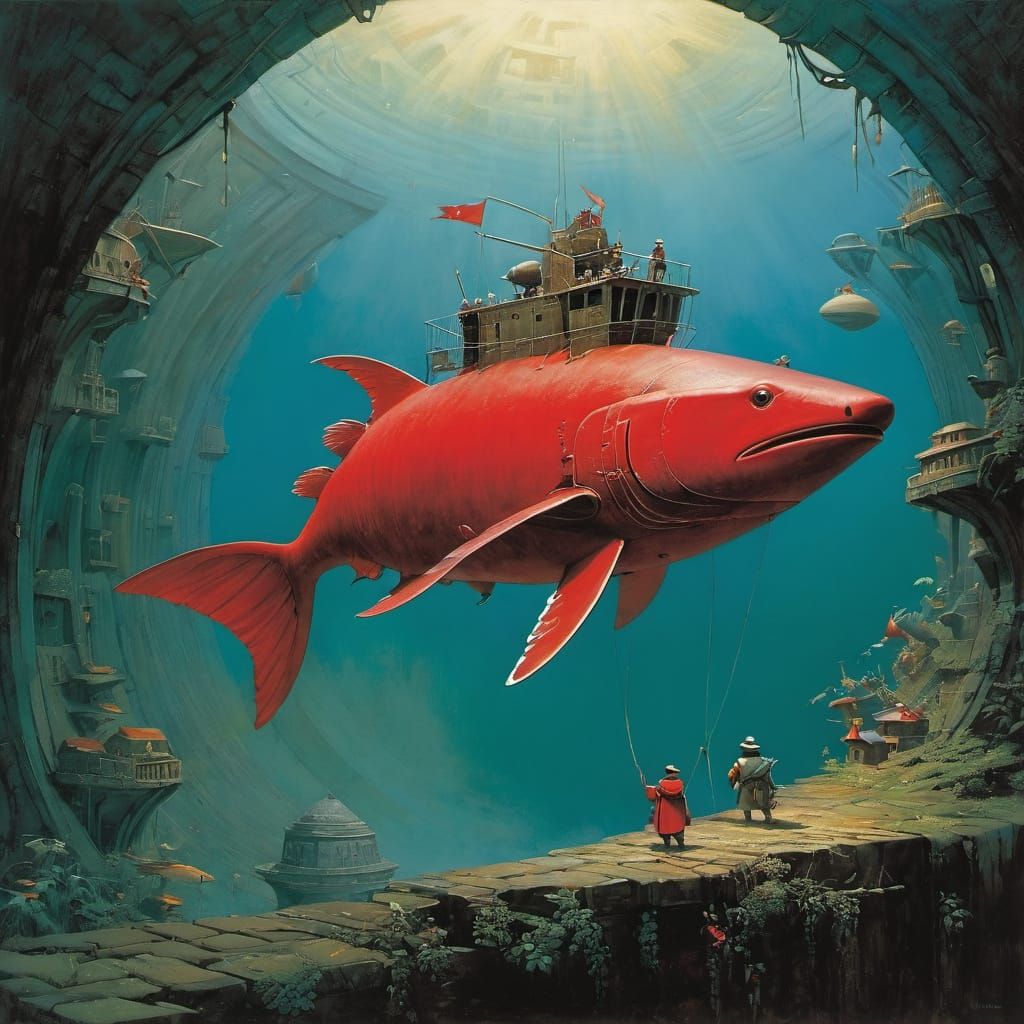 Vibrant, Surreal Cityscape in Bold, Red Hues