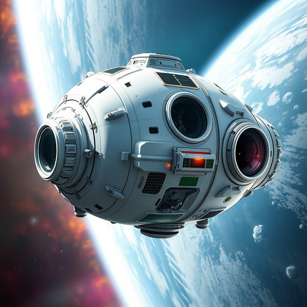 Surreal Solarpunk Space Habitat with Intricate Details and D...