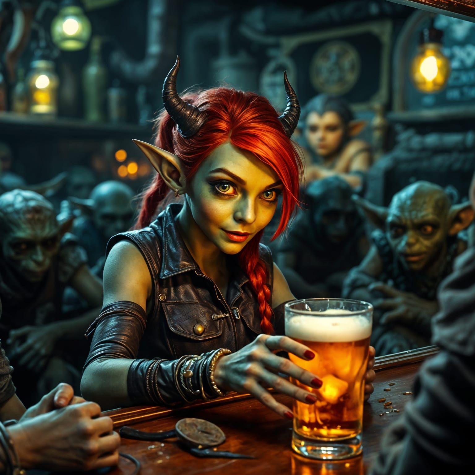 Goblin Barmaid in a Mysterious Tavern