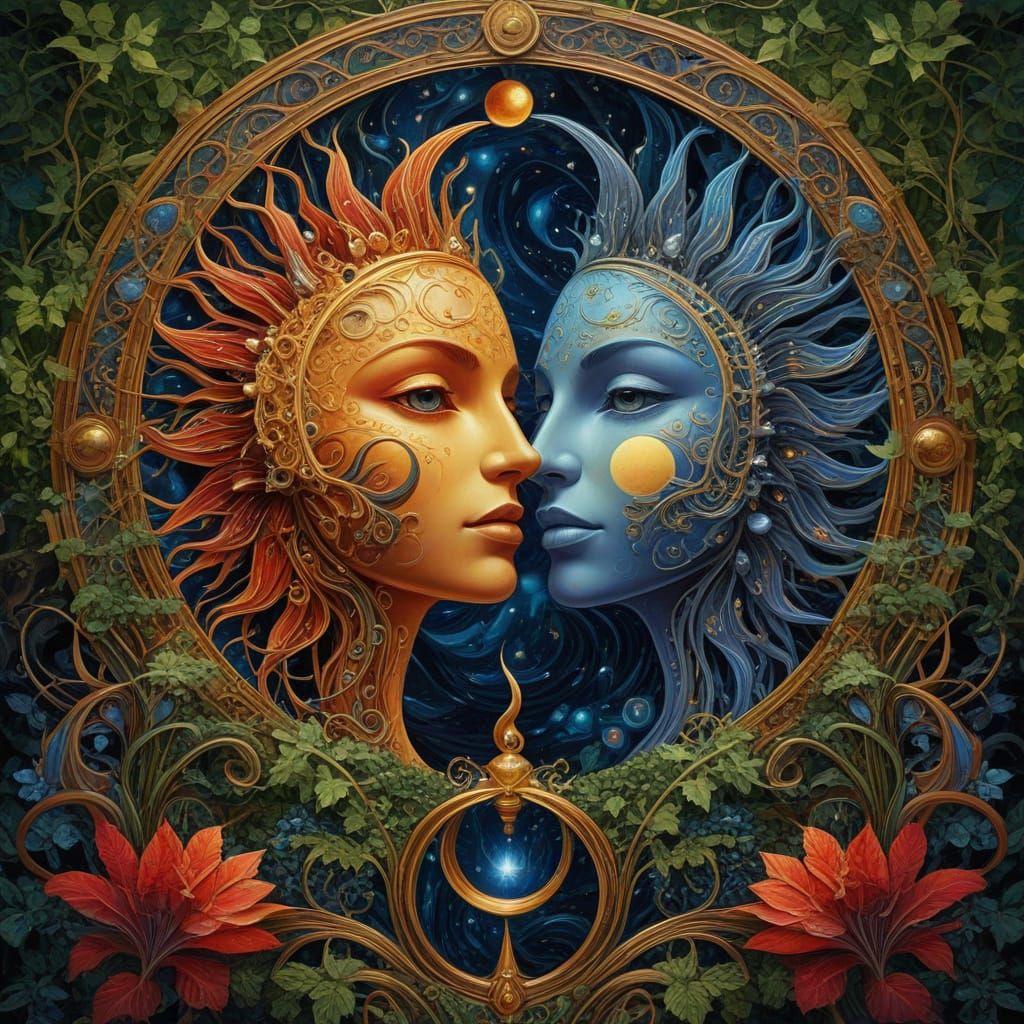 Celestial Dance in Biomechanical Art Nouveau Style