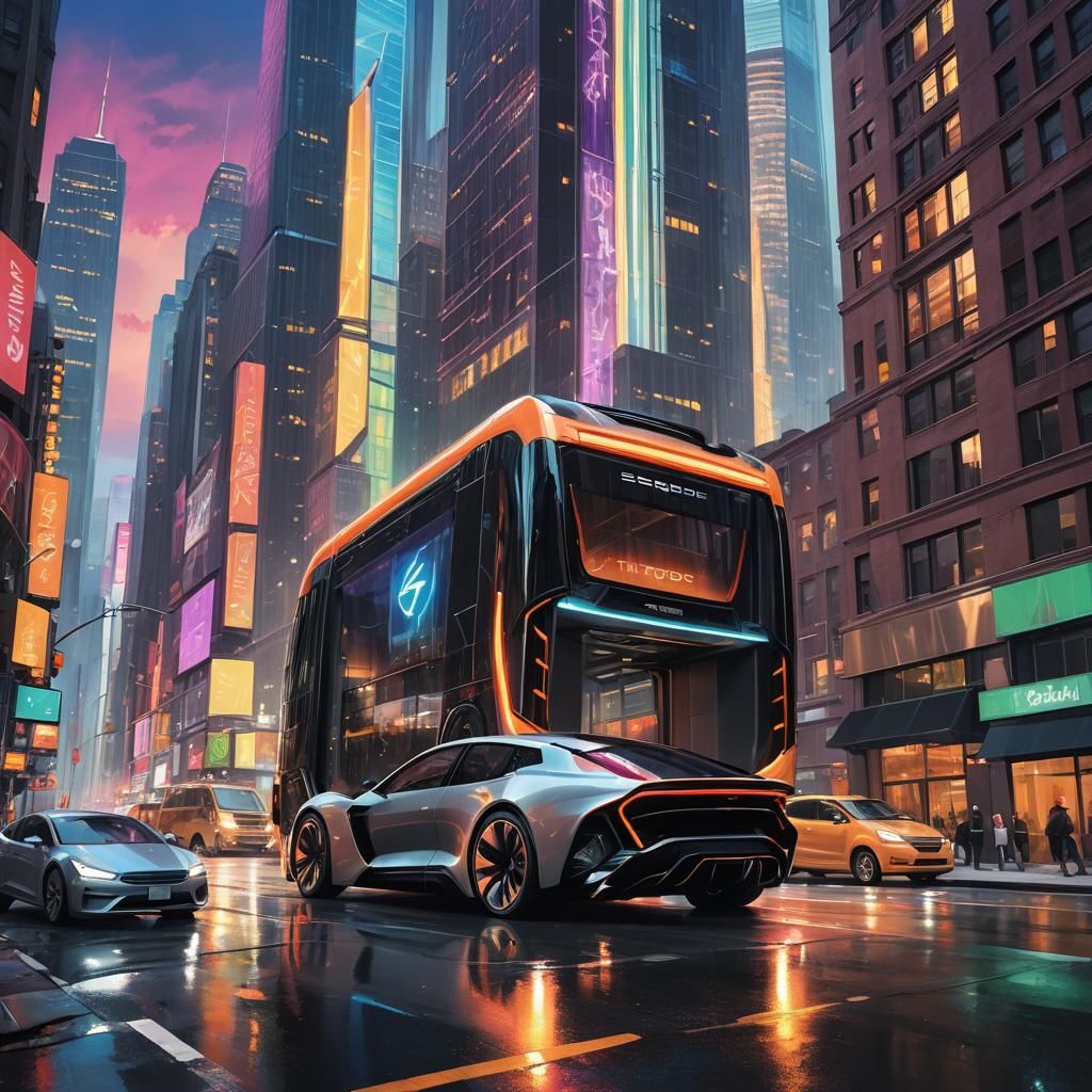 Futuristic Electric Vehicle in New York Concept Art