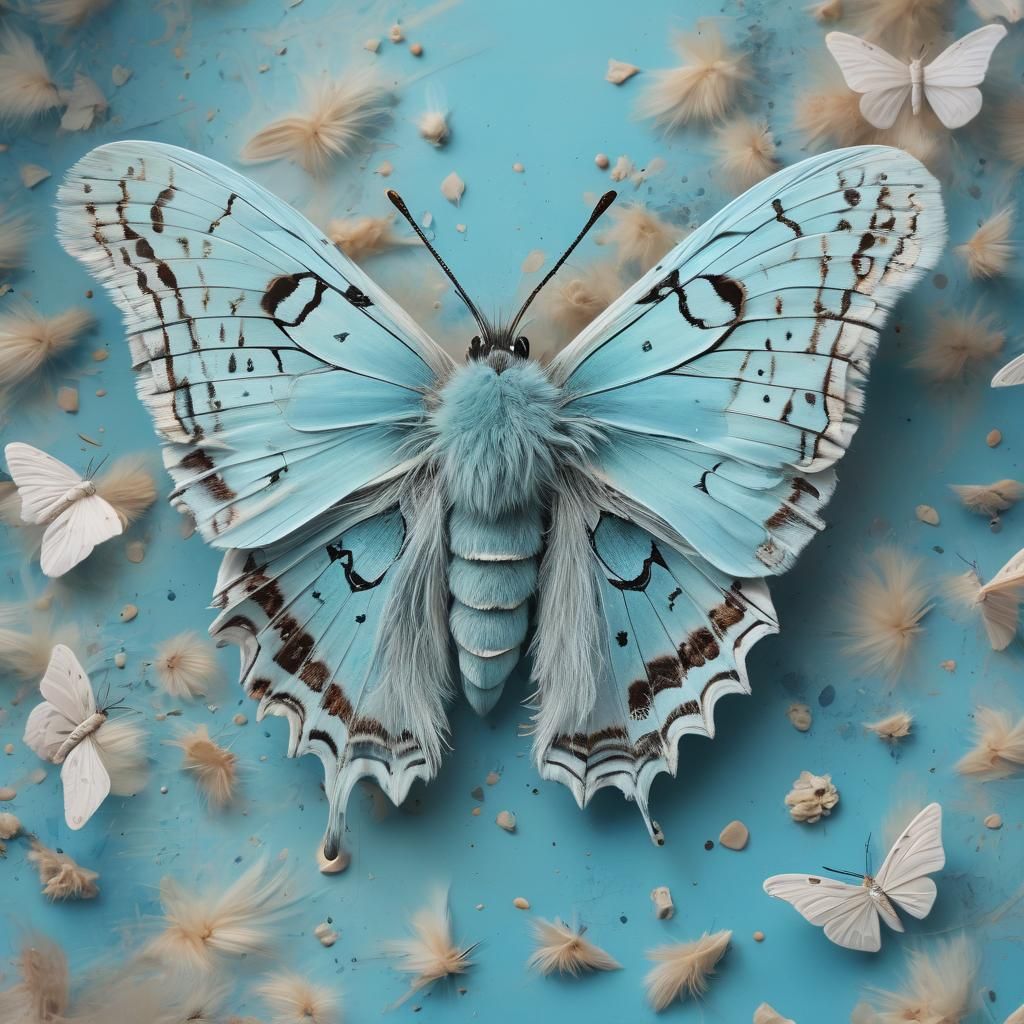 Pastel Blue Furry Moth: Hyperrealistic Splash Art