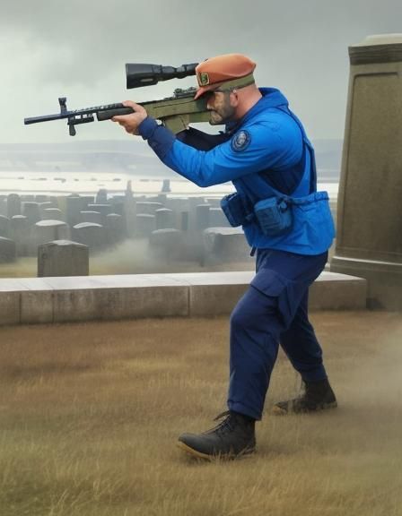 Soldier in Misty Graveyard