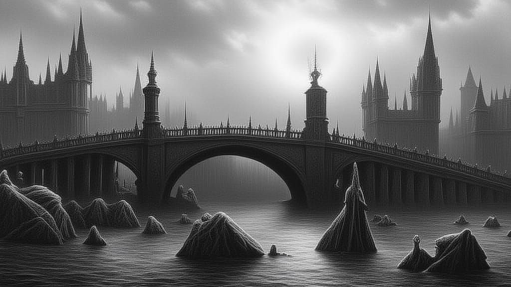 Fantasy Bridge in Black and White