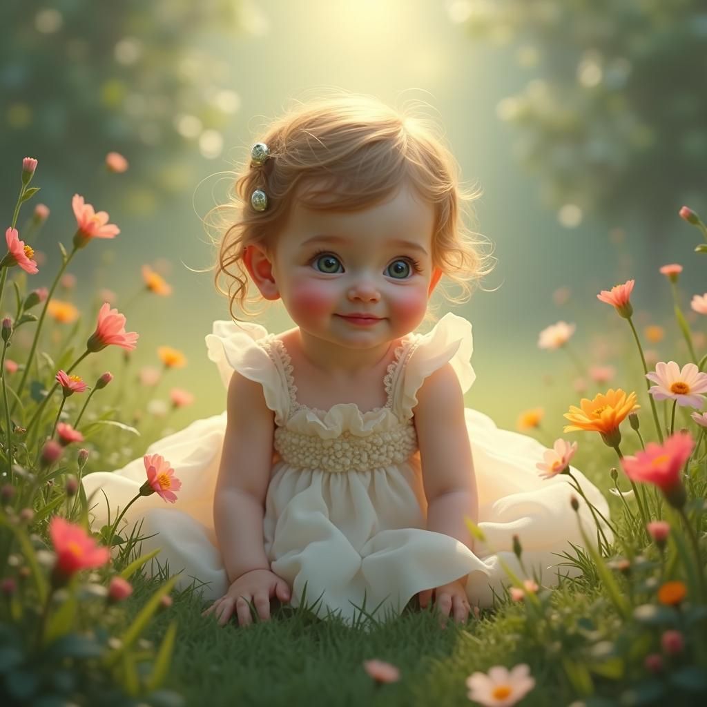 Serene Baby Girl Surrounded by Ethereal Light