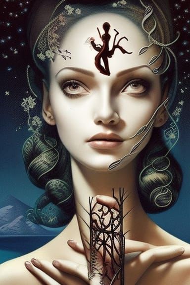 Winter Typewriter Ink Painting: Detailed Calligraphy Art