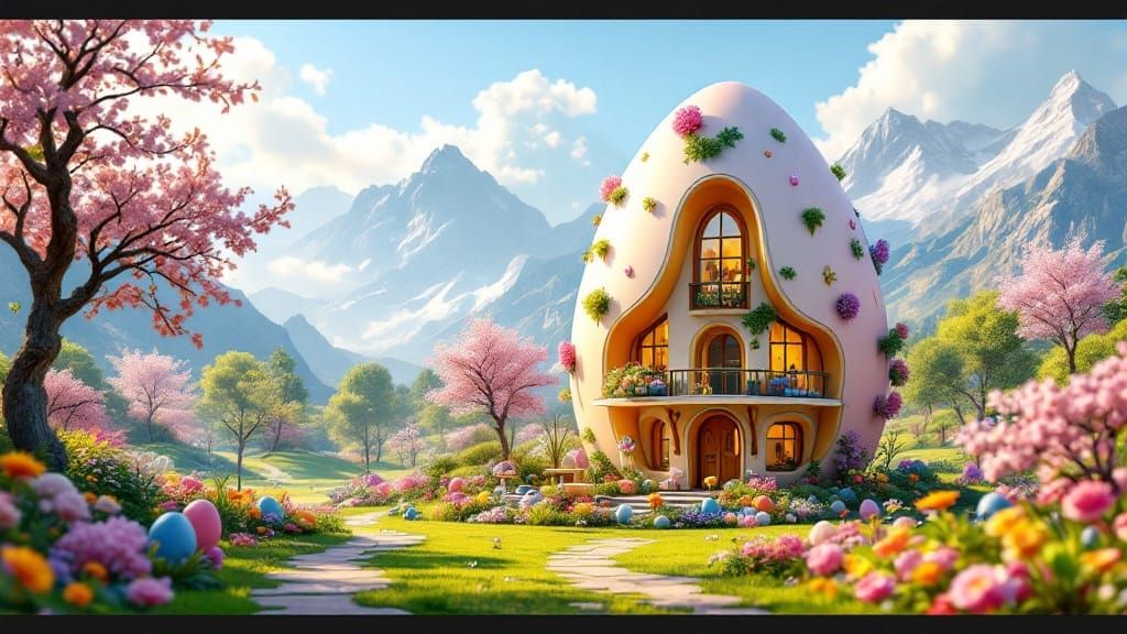 Surreal Easter Egg Mansion in Vibrant Spring Valley