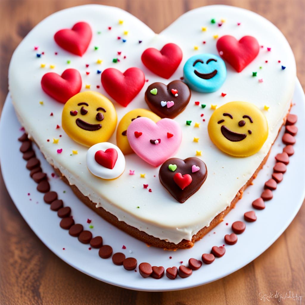 Sweet White Dessert Cake in a Heart Shape