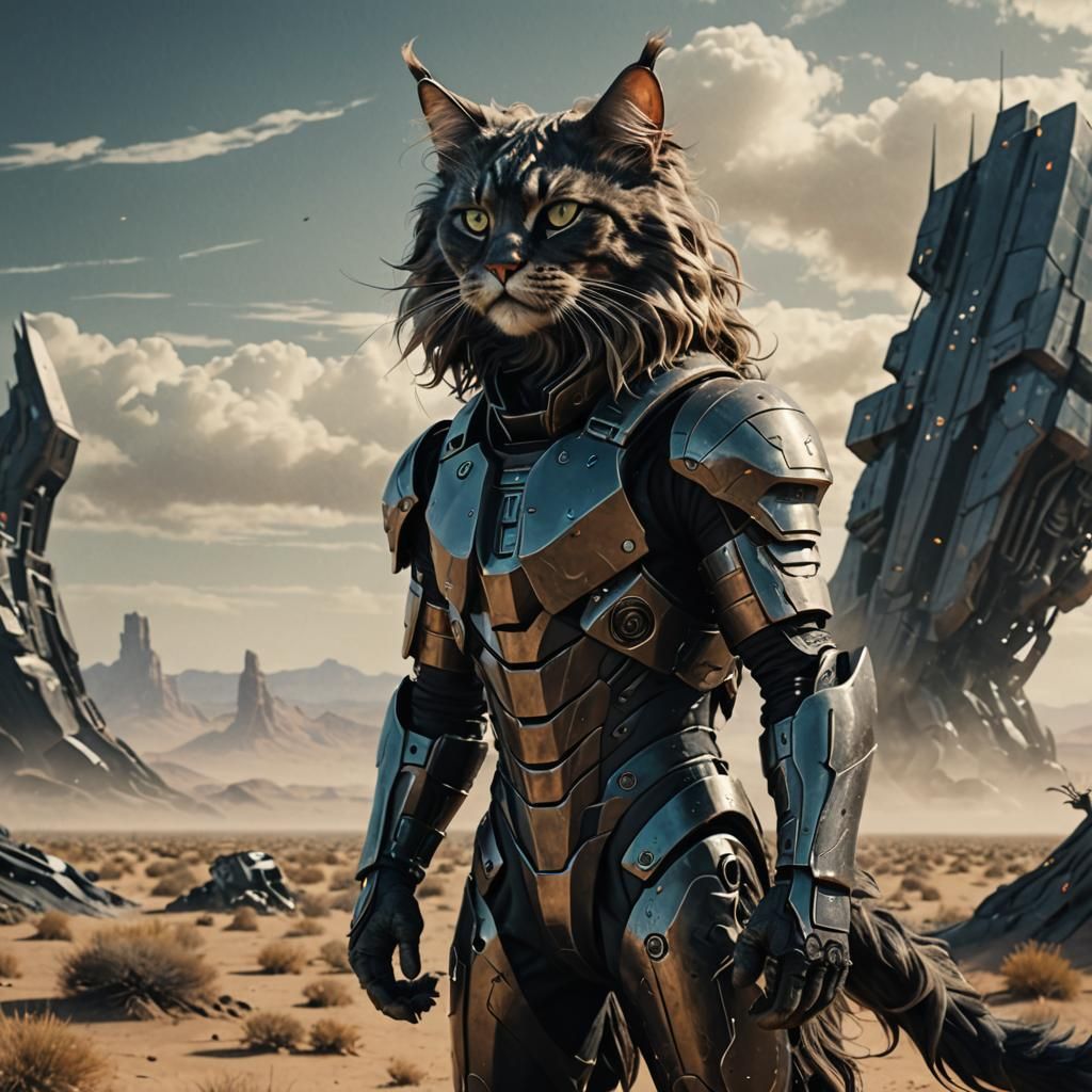 Armored Cat-Like Creature on Windswept Planet